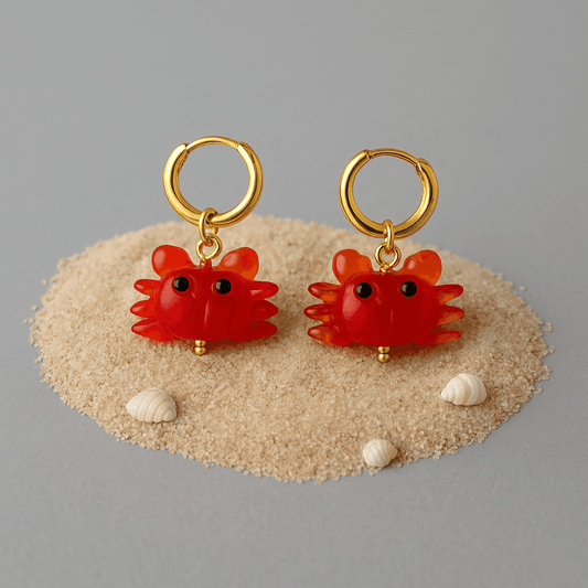 Krab oorbellen met gouden oorringen, kleurrijk en uniek, perfect voor zomer