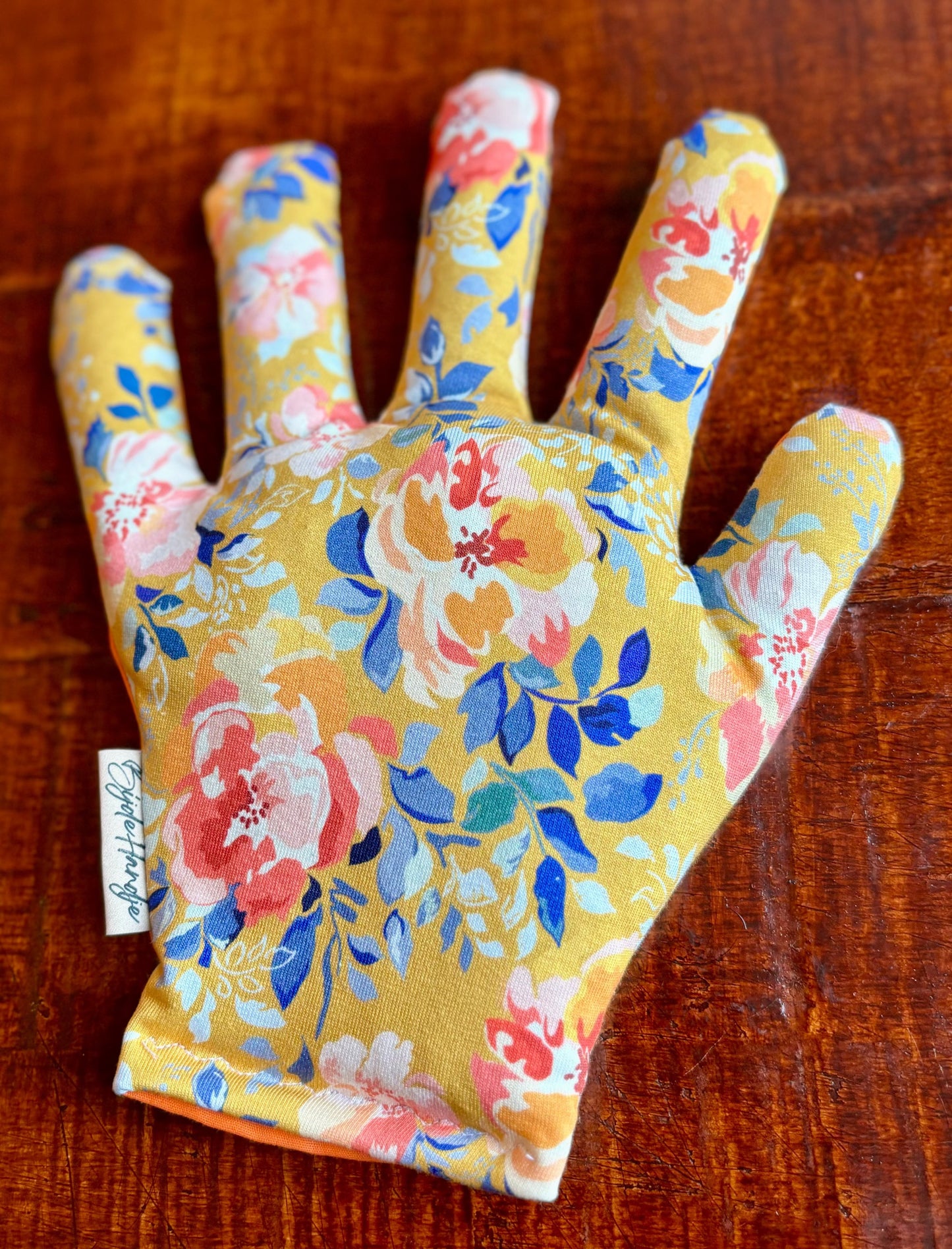 Floral stoffen verwarmingshandschoen roze blauw geel