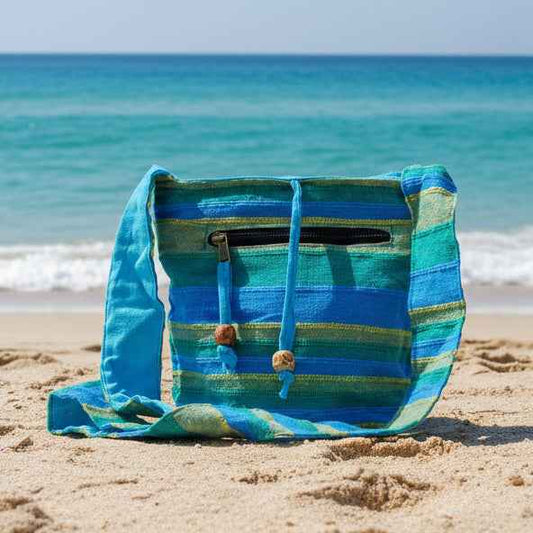 Handgemaakte schoudertas nepal blauw