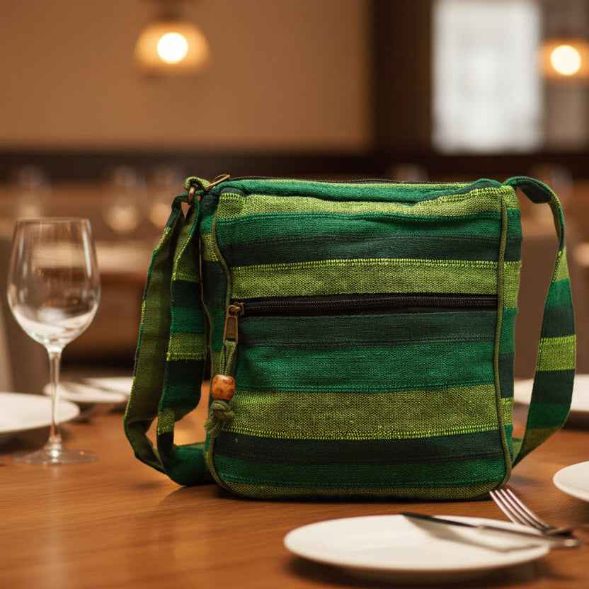 Duurzame katoenen schoudertas DHARA met verstelbare band en uniek design