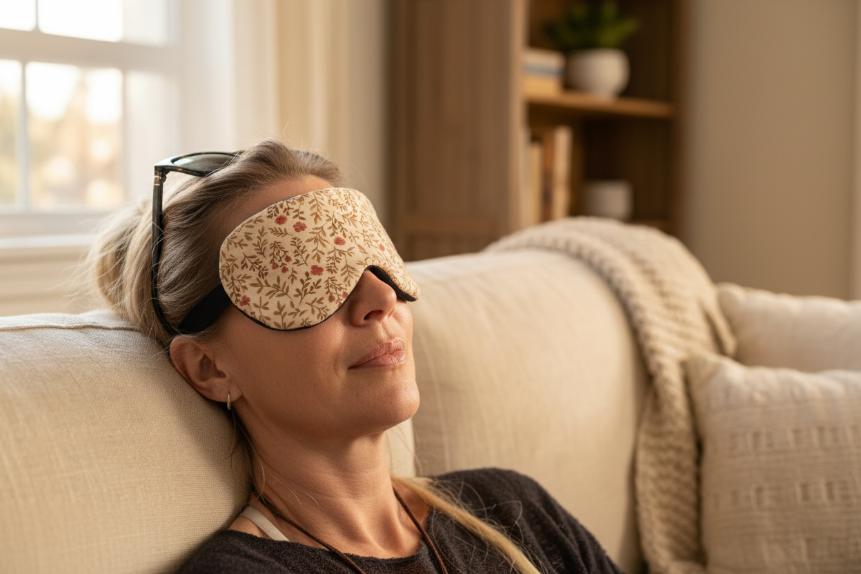 Brigitte ontspannen met slaapmasker